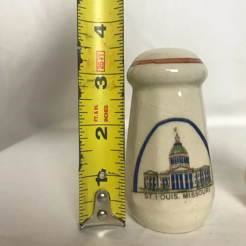 Vintage St Louis Missouri Souvenir Ceramic Salt & Pepper Shakers With Plugs
